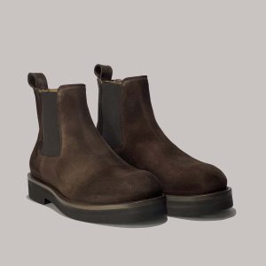 Handcrafted Beatles-style men's boots in dark brown suede, made in Italy