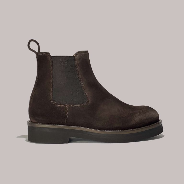Italian made mens boots in dark brown suede, customizable for retailers