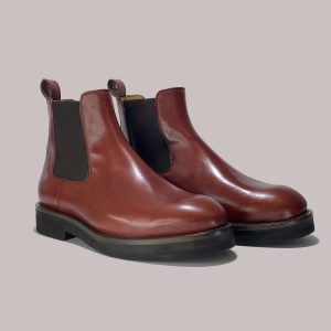 Red calf leather Beatles men's boots, Italian-made for B2B wholesale