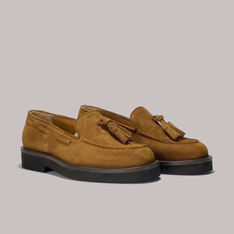 Premium Italian tobacco suede loafers for B2B market.