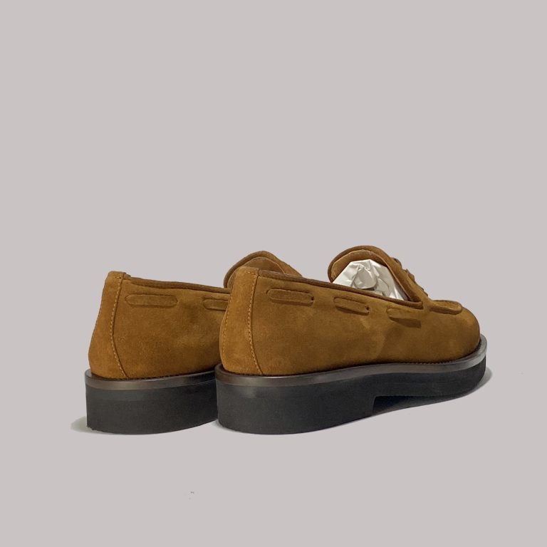 Italian suede loafers in tobacco, White Label options.