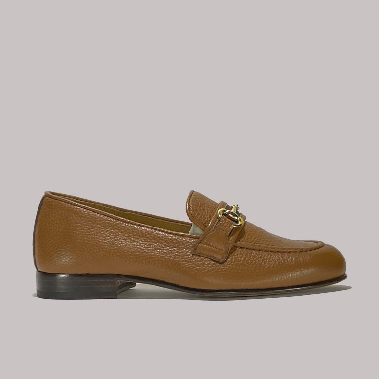 Italian bit loafers in brown deer leather with leather sole for B2B wholesale