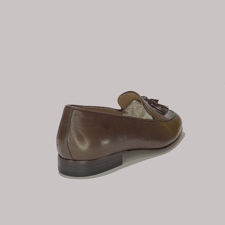 Made in Italy dark brown kangaroo leather tassel loafers with leather sole.