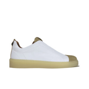 Italian leather sneakers in white calf leather and sand suede | model: “SIROLO”
