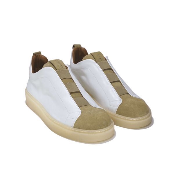 Italian leather sneakers in white calf leather and sand suede | model: “SIROLO” - Image 2