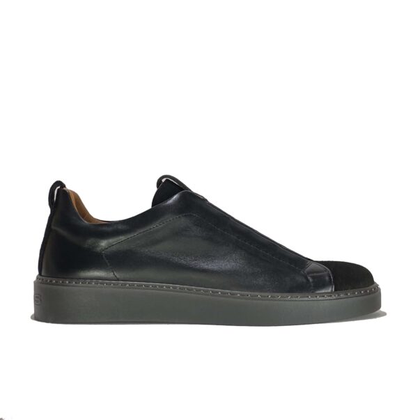 Italian leather sneakers in Black calf leather and suede| model: “SIROLO”