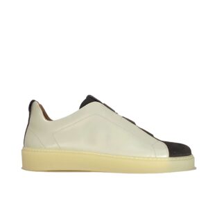 Italian leather sneakers in cream calf leather and deep brown suede | model: “SIROLO”