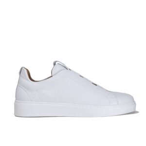 Italian leather sneakers in White calf leather and tumbled | model: “SIROLO”