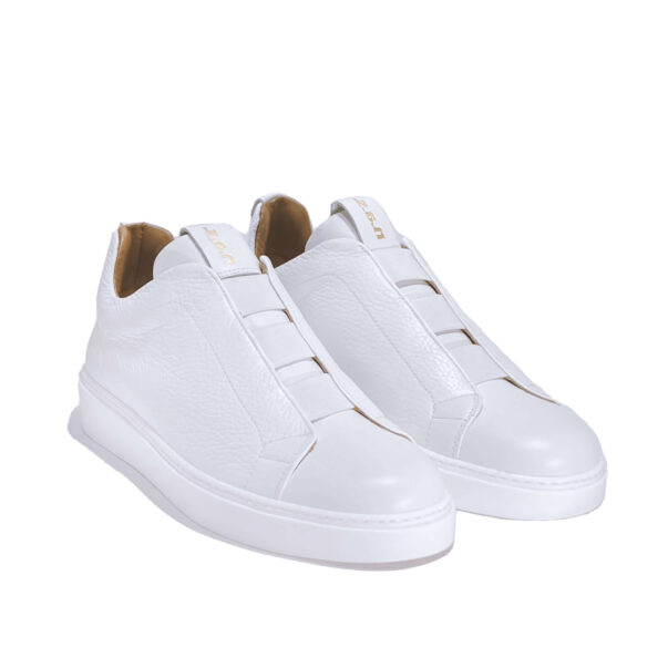 Italian leather sneakers in White calf leather and tumbled | model: “SIROLO” - Image 2