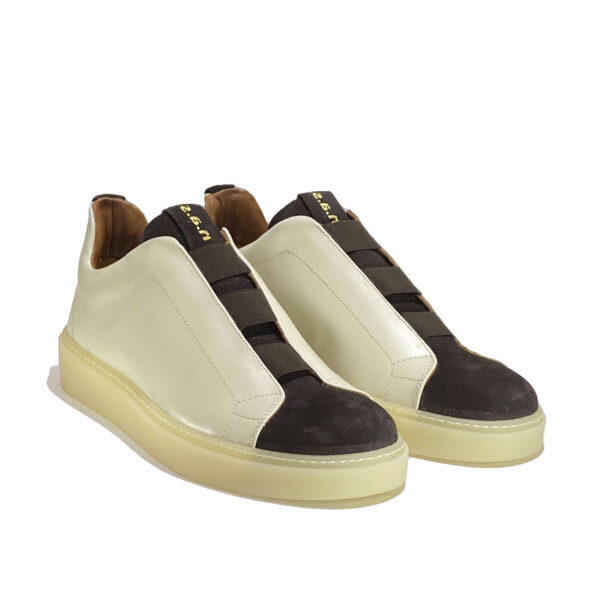 Italian leather sneakers in cream calf leather and deep brown suede | model: “SIROLO” - Image 2