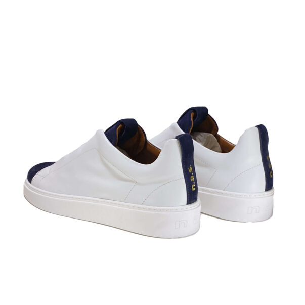 Italian leather sneakers in White calf leather and blue suede | model: “SIROLO” - Image 3