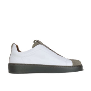 Italian leather sneakers in white calf leather and sand suede | model: “SIROLO”