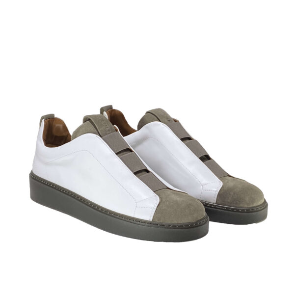 Italian leather sneakers in white calf leather and sand suede | model: “SIROLO” - Image 2