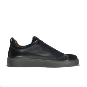 Italian leather sneakers in Black calf leather and suede| model: “SIROLO”
