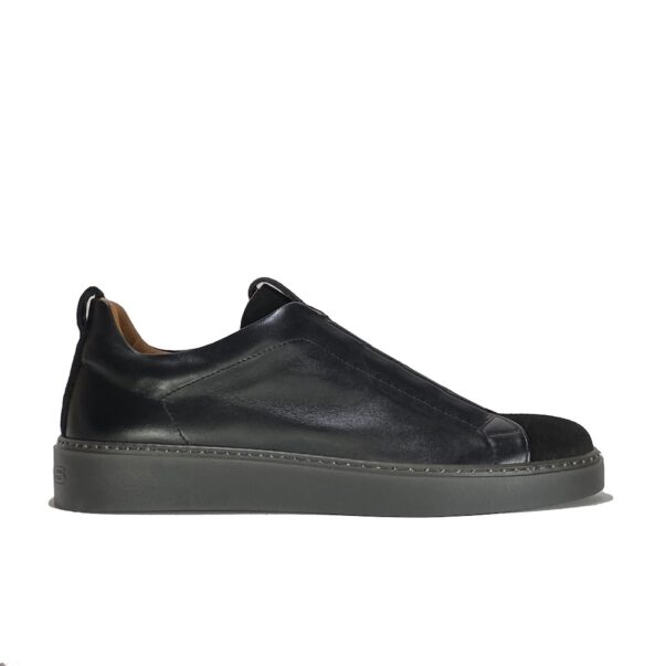 Italian leather sneakers in Black calf leather and suede| model: “SIROLO”