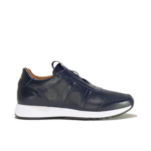 Italian Leather sneakers running in perforated in blue calf leather | model: " CUNEO "