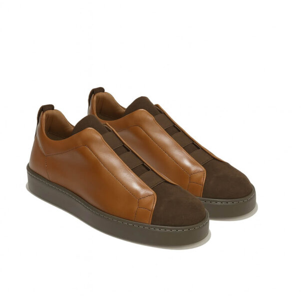 Italian leather sneakers in Brandy calf leather and suede| model: “SIROLO” - Image 2