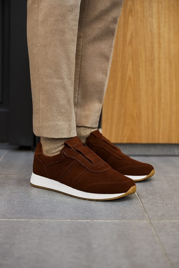 Italian Leather sneakers running in brown suede leather | model: " CUNEO " - Image 4
