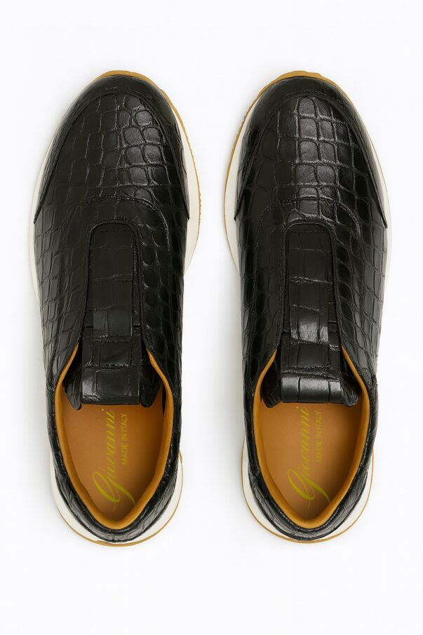 Italian Leather sneakers running in black crocodile leather | model: " CUNEO " - Image 4