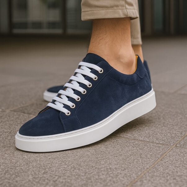 Minimal sneaker in blue suede | MODEL " APRILIA" - Image 3
