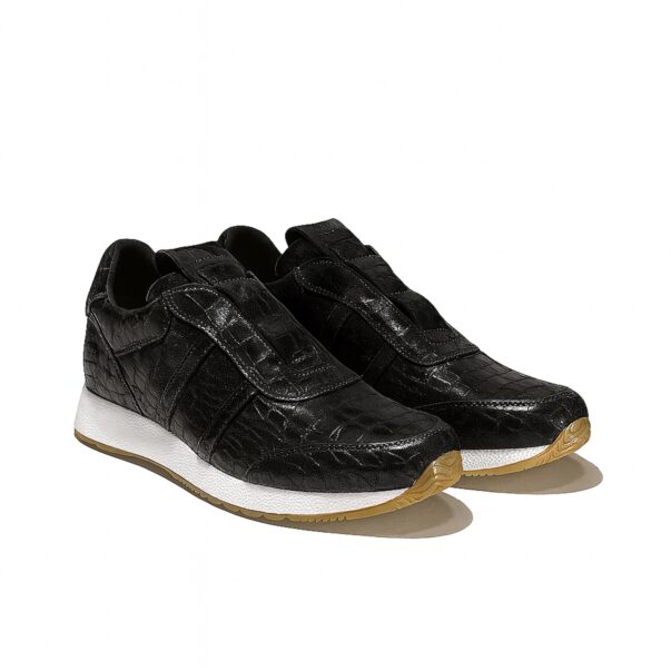 Italian Leather sneakers running in black crocodile leather | model: " CUNEO " - Image 2