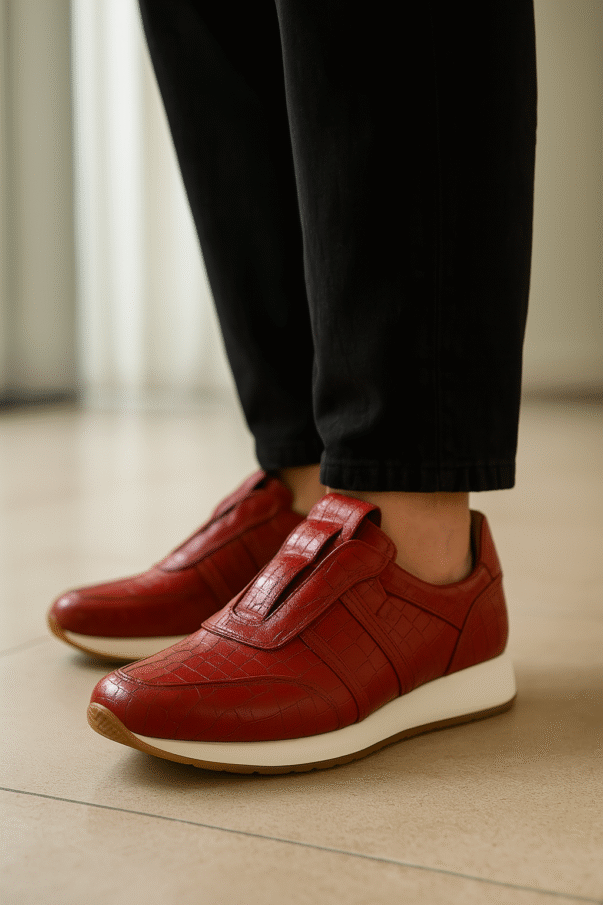 Italian Leather sneakers running in red crocodile leather | model: " CUNEO " - Image 4