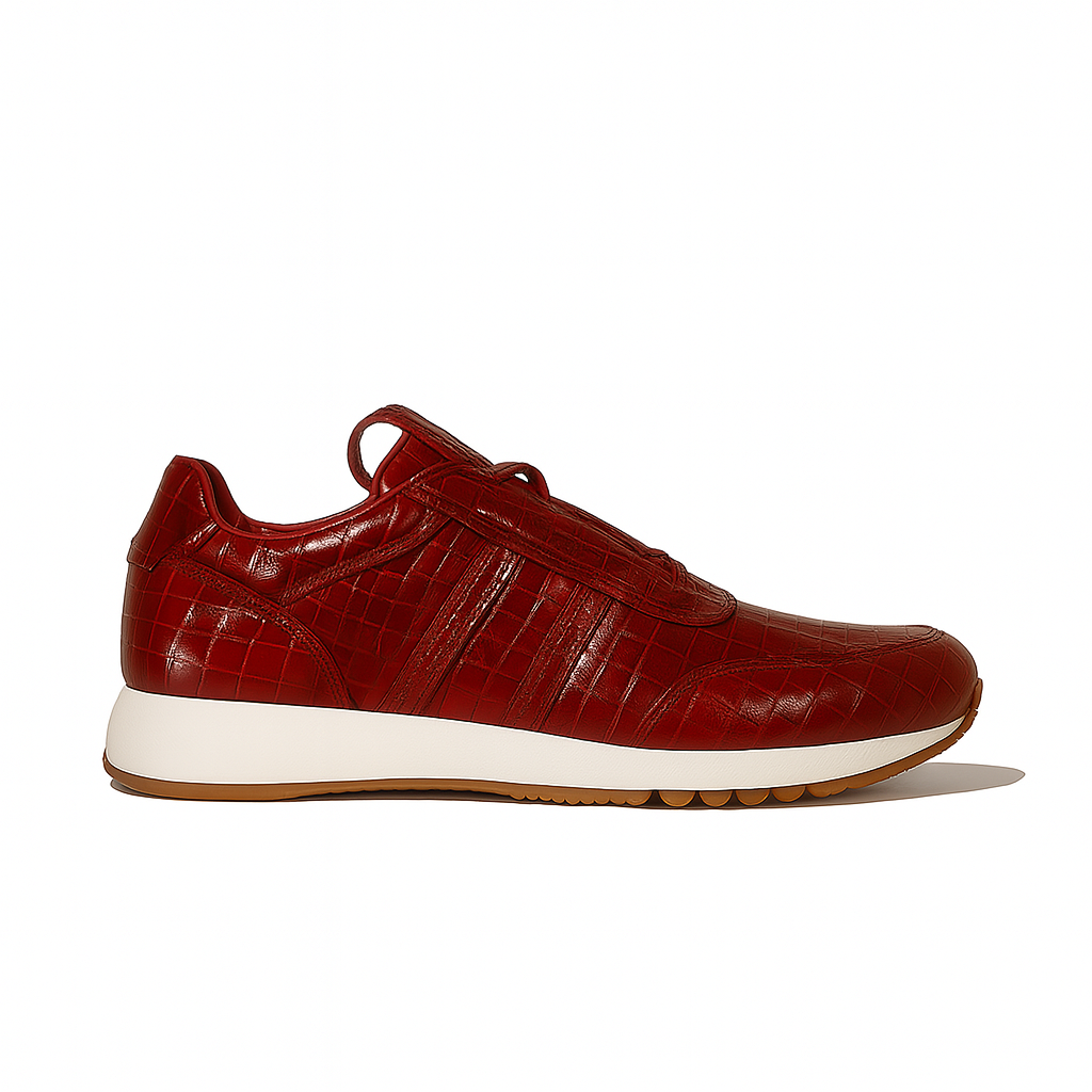 Italian Leather sneakers running in red crocodile leather | model: " CUNEO "